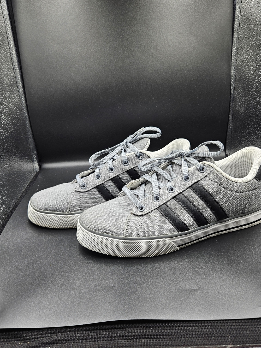 adidas Kids Light Gray Sneakers with Black Stripes